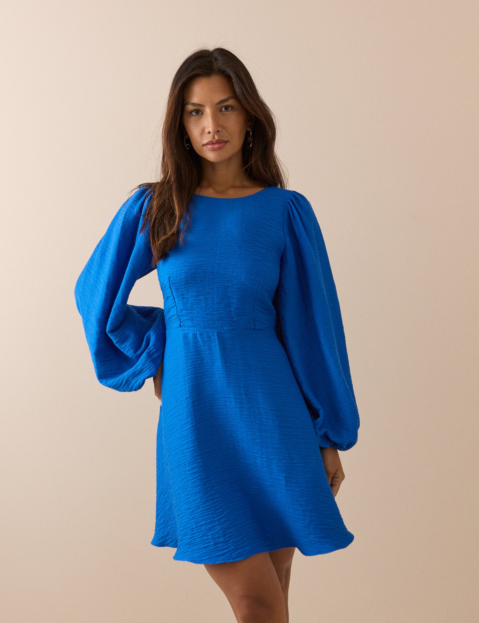 Cobalt Blue Yellow Puff Sleeve Zola Mini Dress