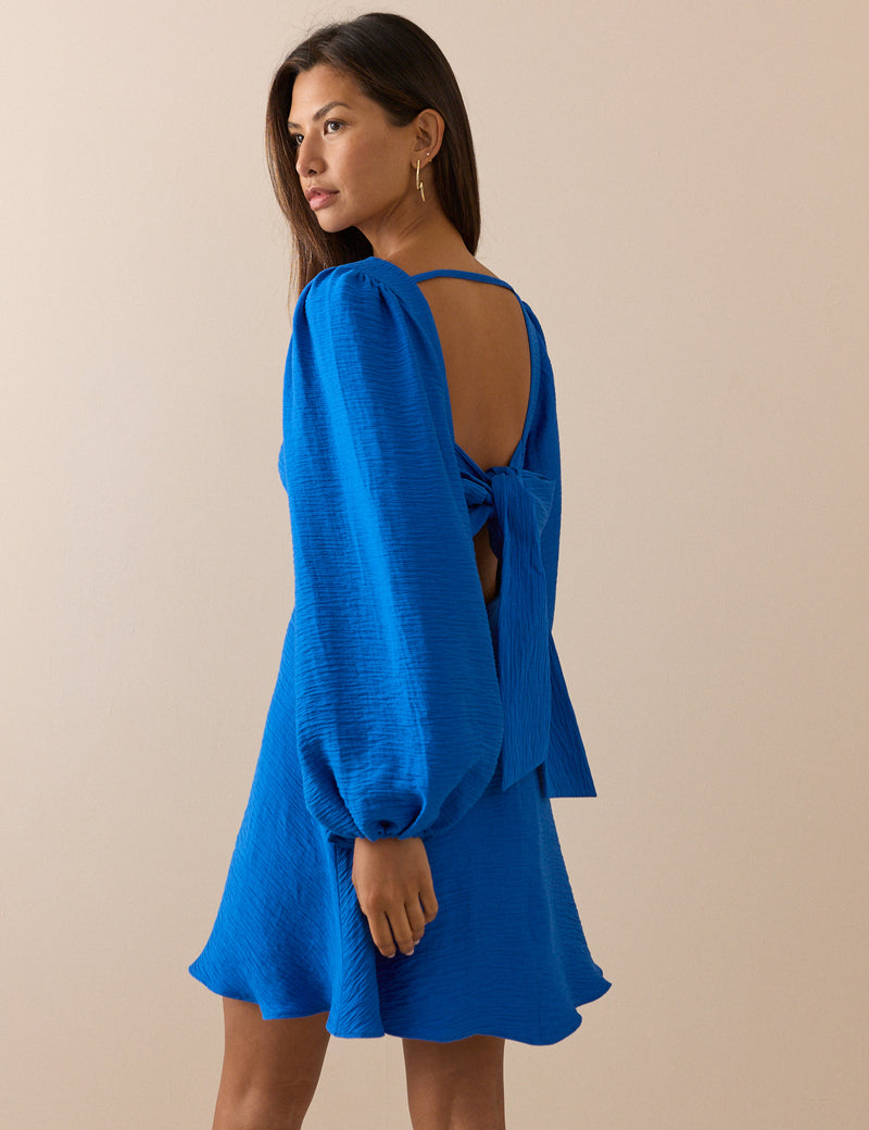 Cobalt Blue Yellow Puff Sleeve Zola Mini Dress