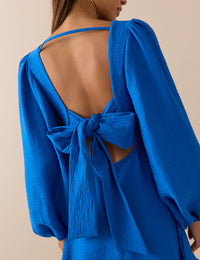 Cobalt Blue Yellow Puff Sleeve Zola Mini Dress
