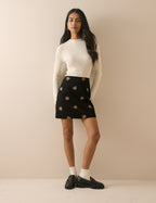 Black Floral Embroidered Cord Mini Skirt