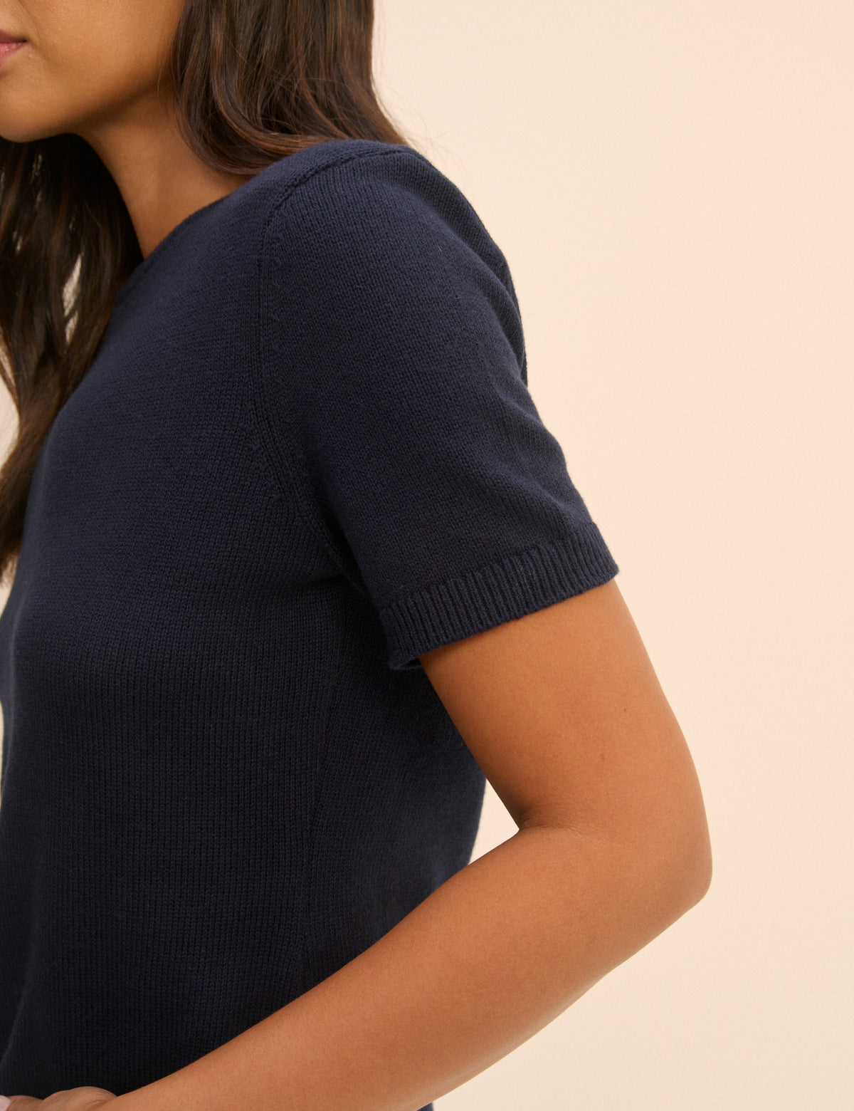 Navy Shoulder Pad Knitted T-Shirt