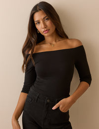 Black Jersey Off Shoulder Half Sleeve Bardot Top