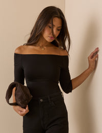 Black Jersey Off Shoulder Half Sleeve Bardot Top