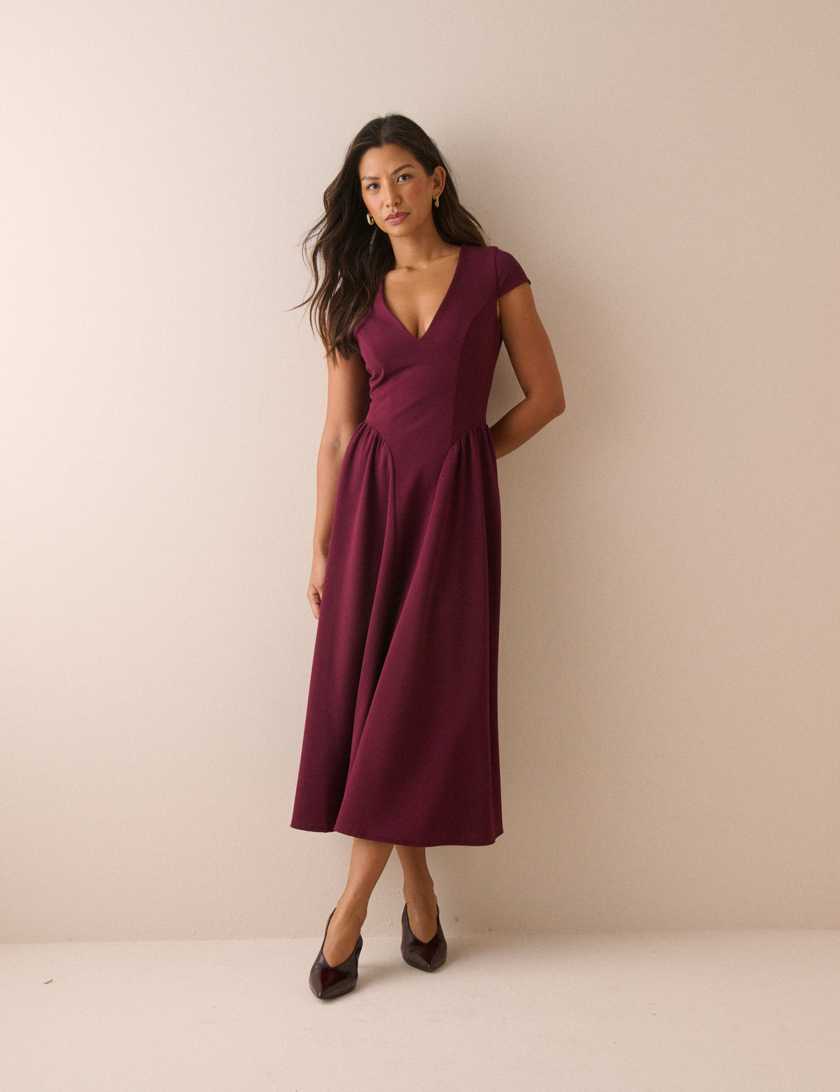 Burgundy Panelled Jersey Winnie Midi Dress