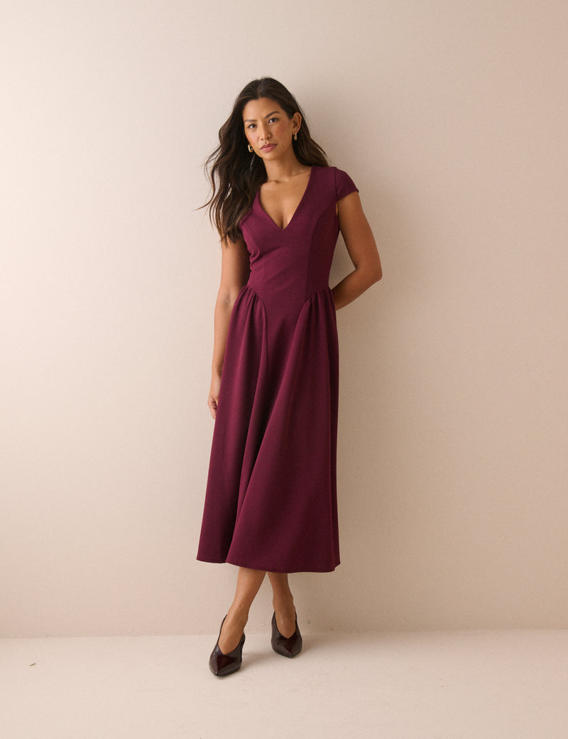 Burgundy Panelled Jersey Winnie Midi Dress