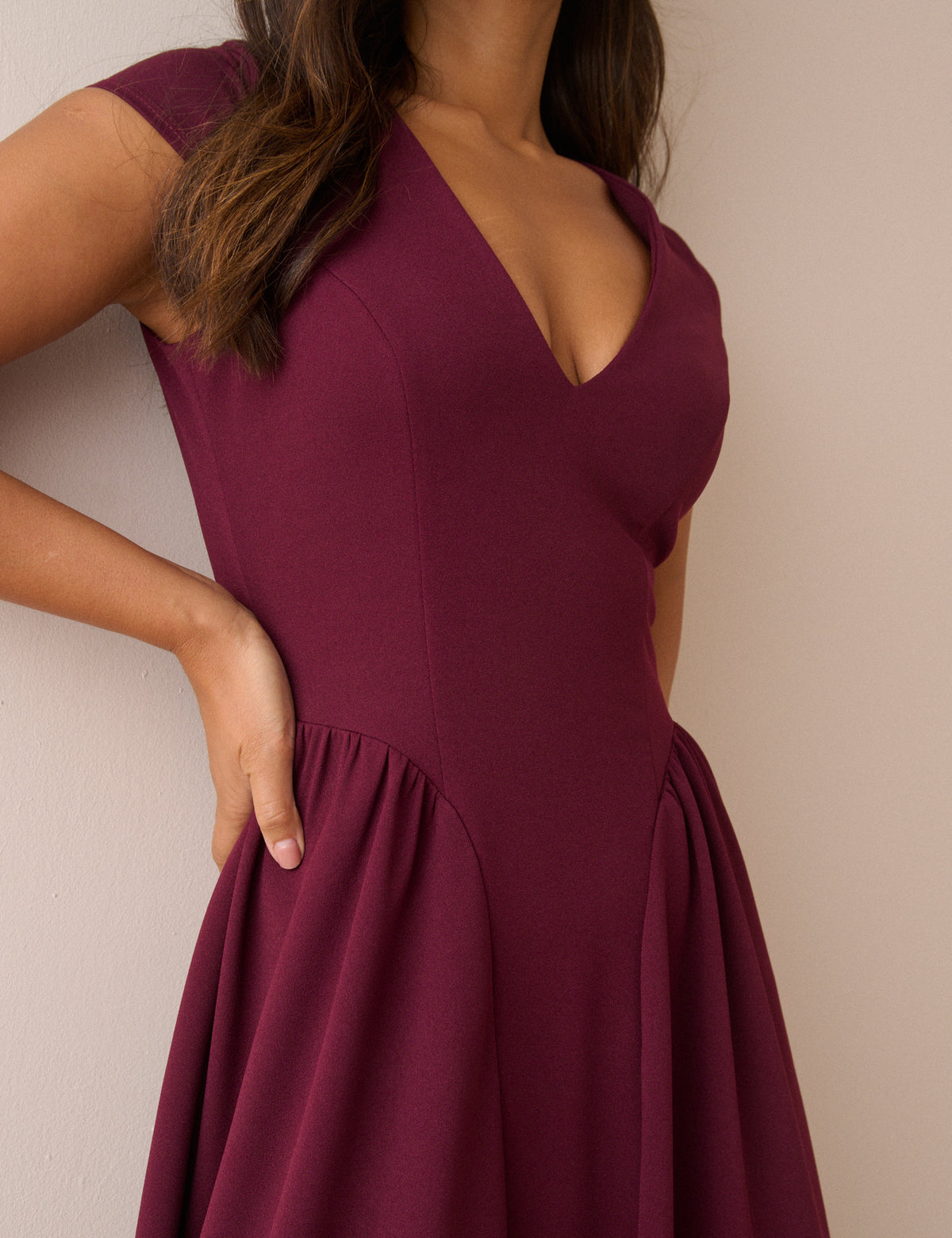 Burgundy Panelled Jersey Winnie Midi Dress