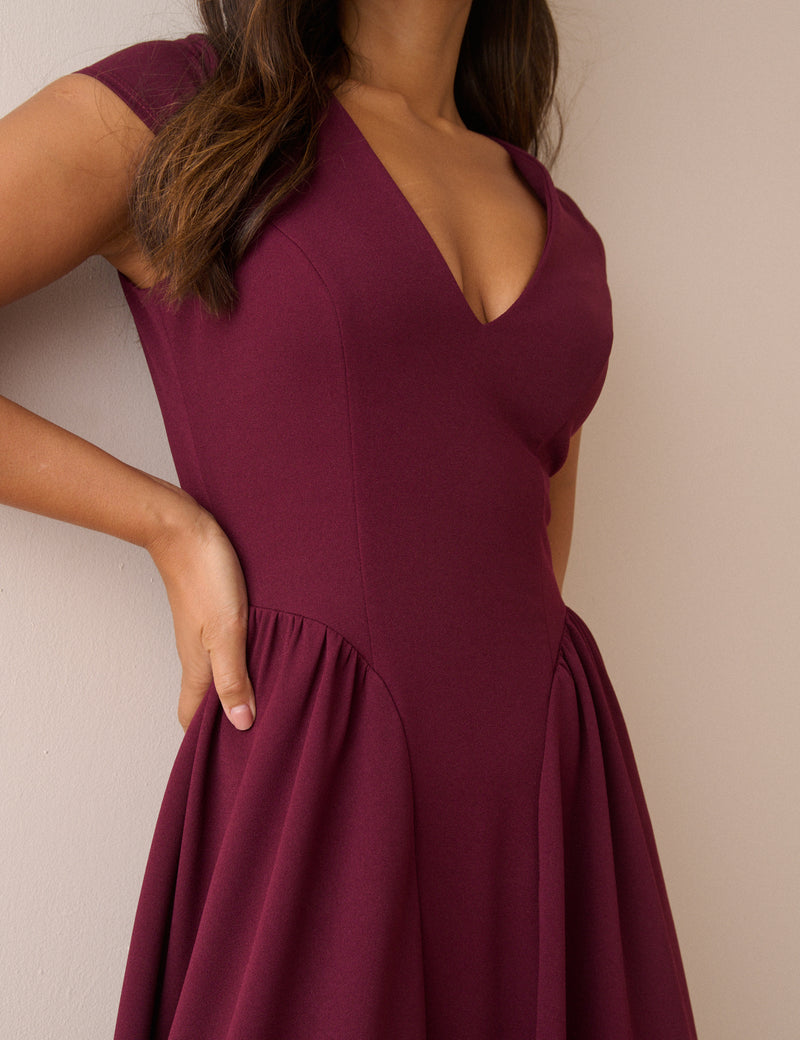 Burgundy Panelled Jersey Winnie Midi Dress