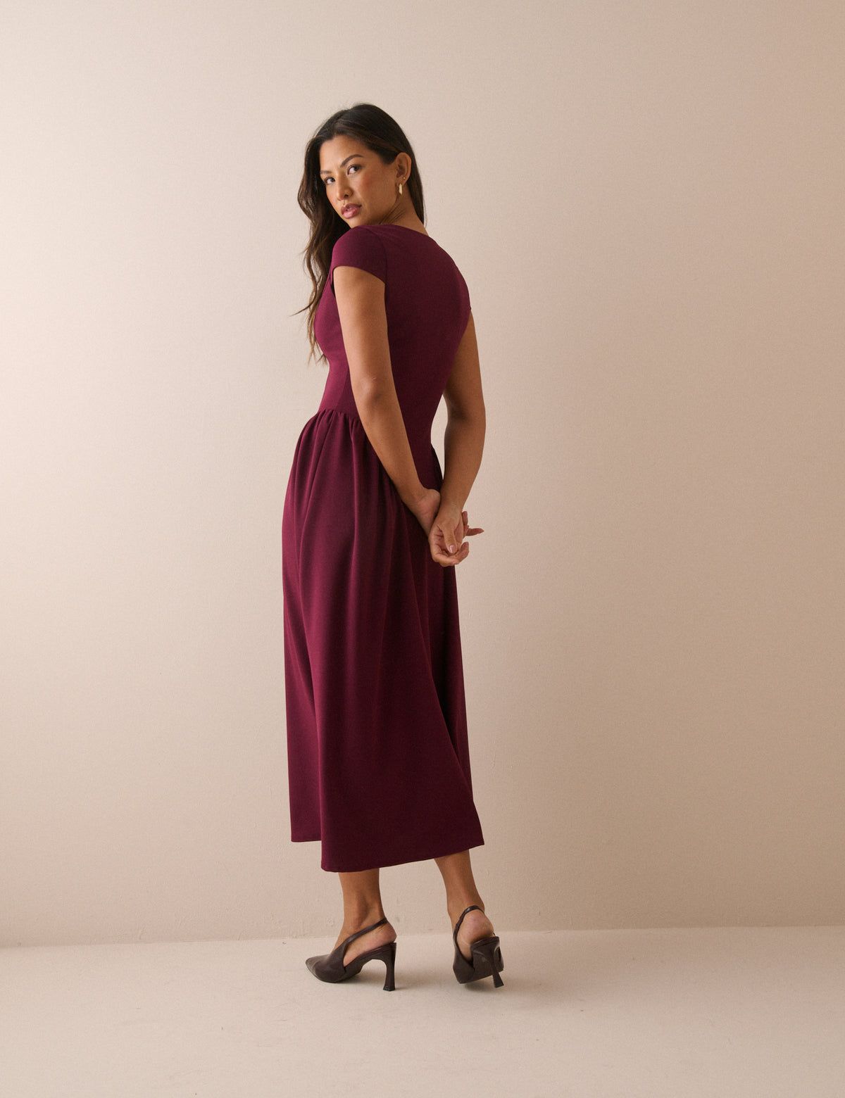 Burgundy Panelled Jersey Winnie Midi Dress