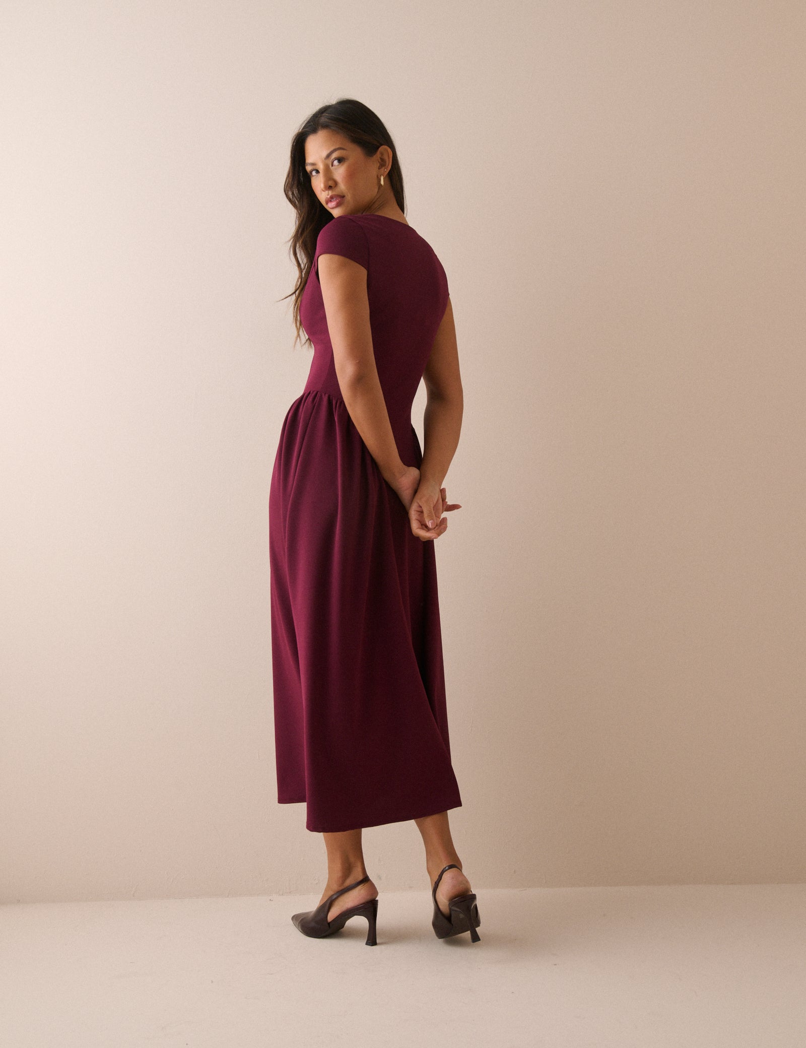Burgundy Panelled Jersey Winnie Midi Dress