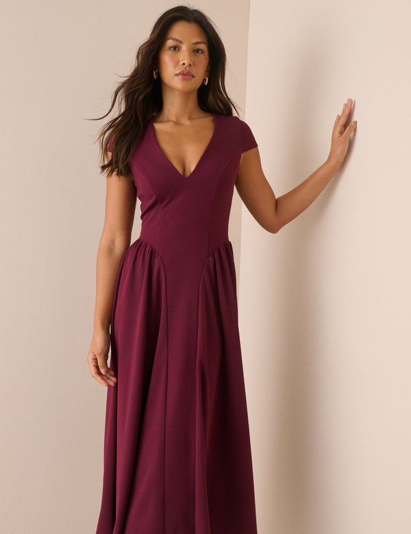 Burgundy Panelled Jersey Winnie Midi Dress