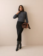 Black Jersey Fitted Midi Skirt