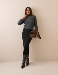 Black Jersey Fitted Midi Skirt