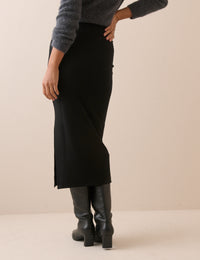 Black Jersey Fitted Midi Skirt