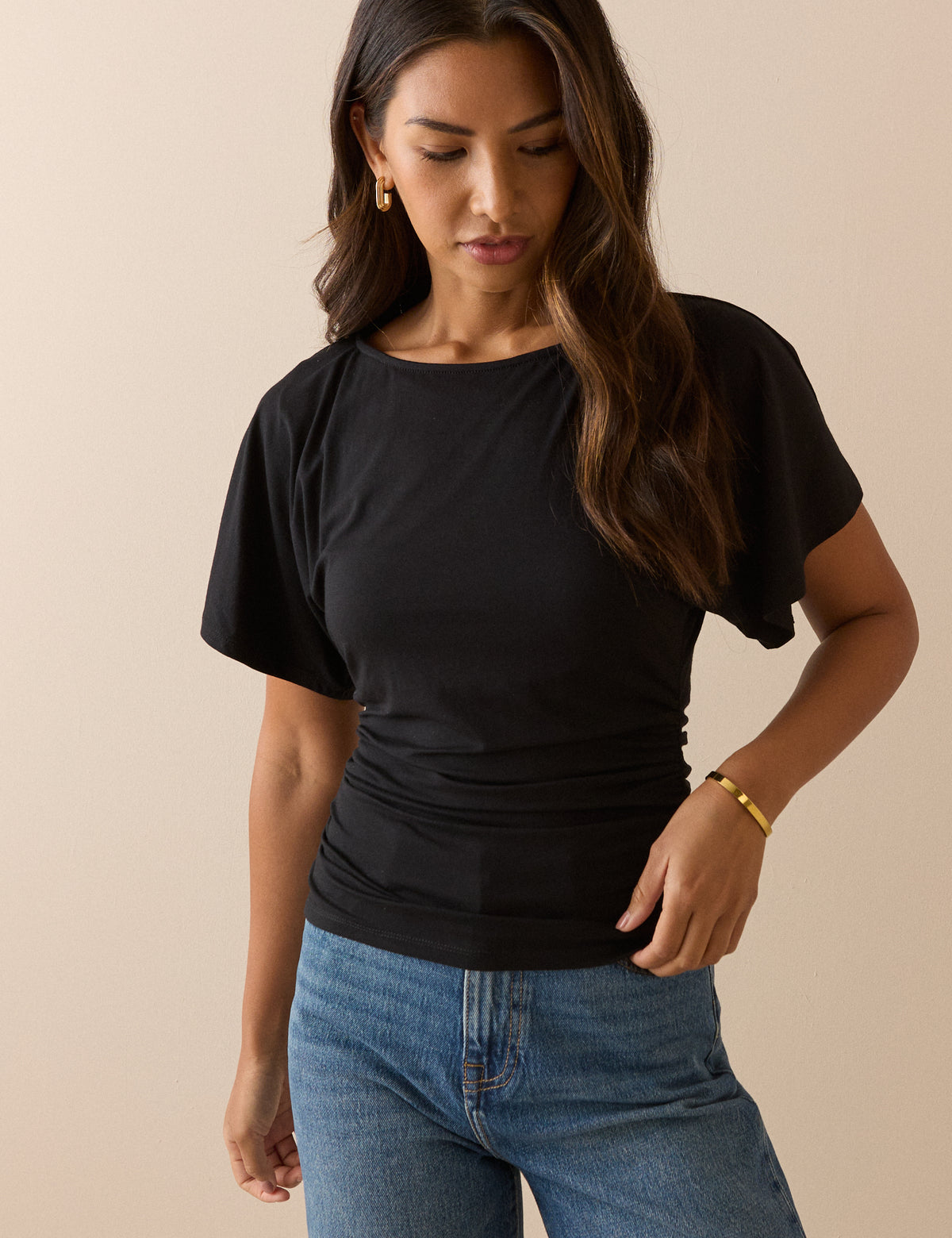 Black Jersey Ruched Top