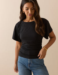 Black Jersey Ruched Top