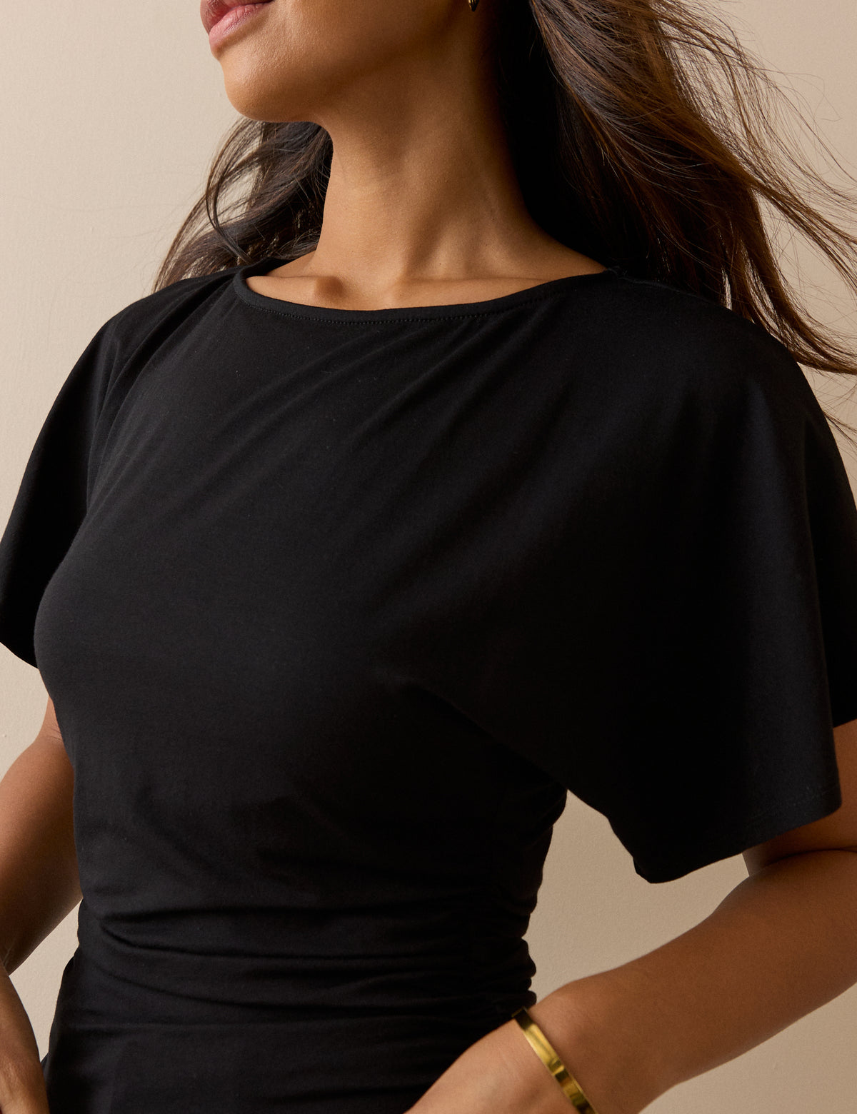 Black Jersey Ruched Top