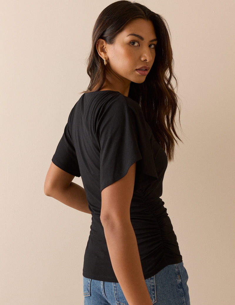 Black Jersey Ruched Top