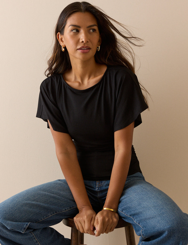 Black Jersey Ruched Top