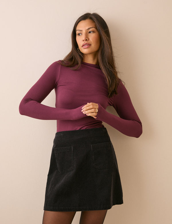 Burgundy High Neck Jersey Top