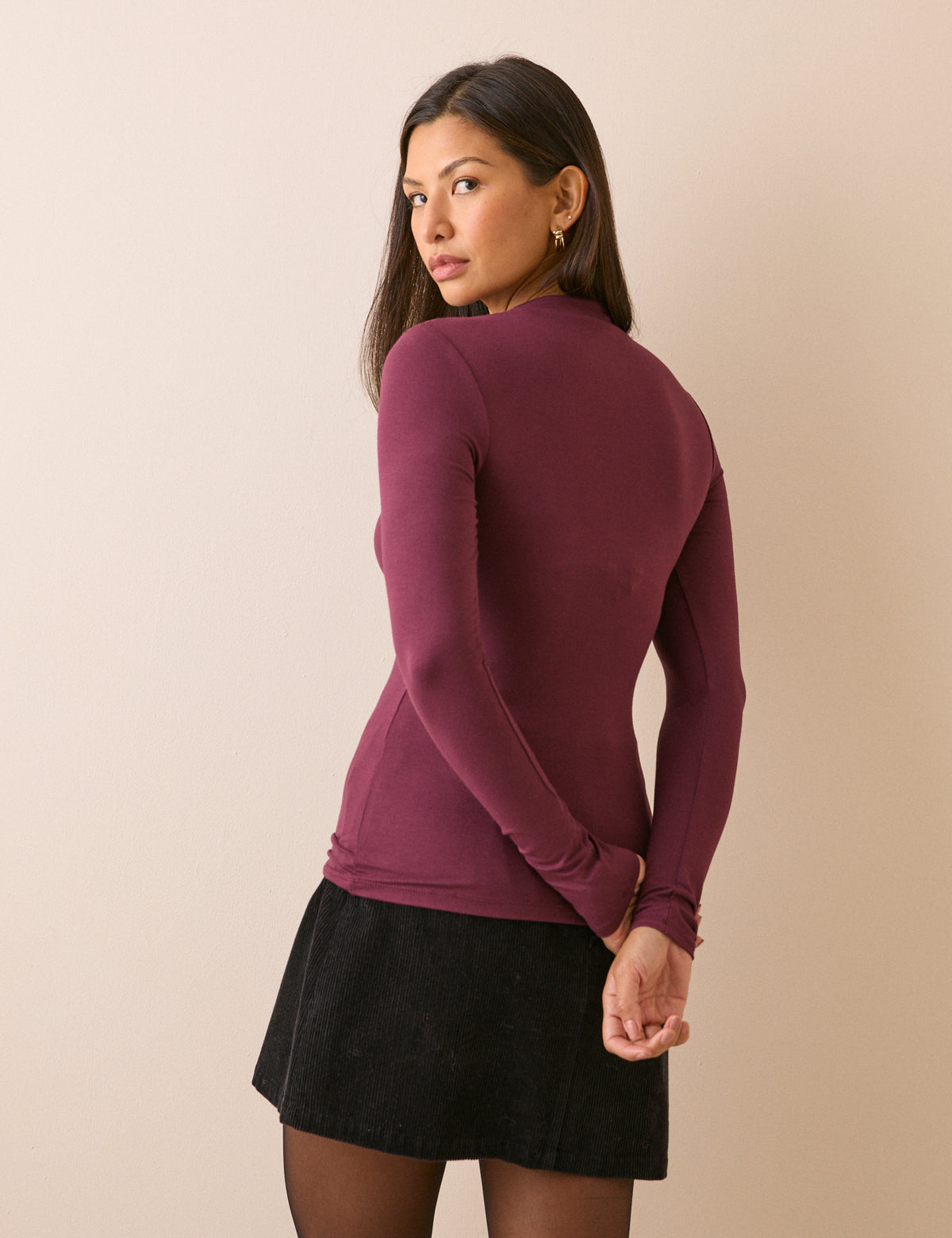 Burgundy High Neck Jersey Top