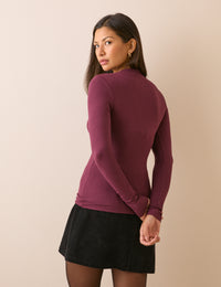Burgundy High Neck Jersey Top