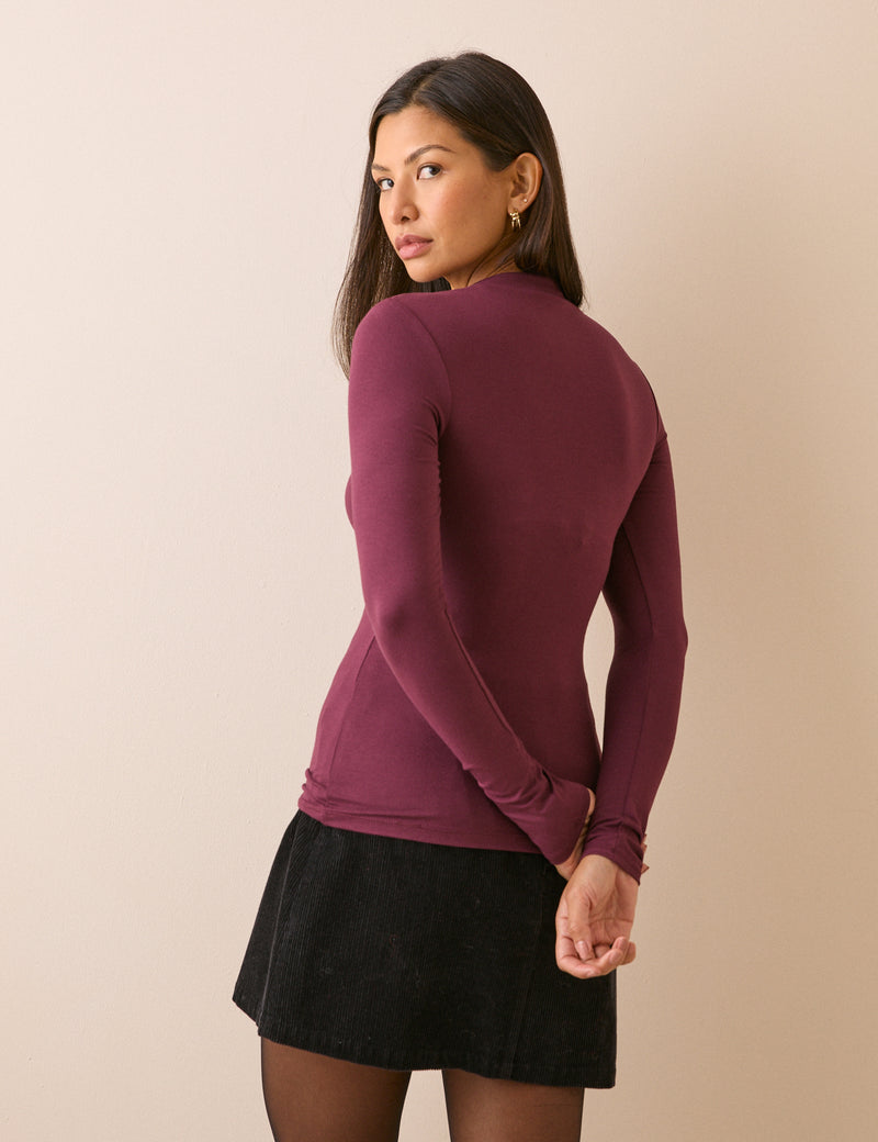 Burgundy High Neck Jersey Top