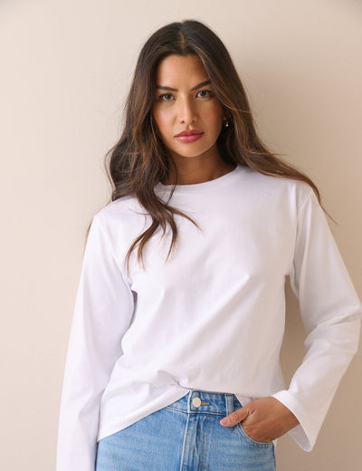 White Relaxed Fit Long Sleeve Top