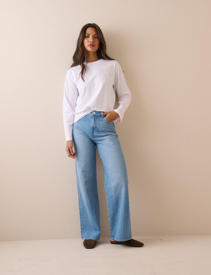 White Relaxed Fit Long Sleeve Top