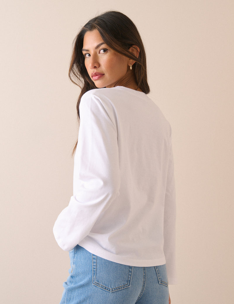 White Relaxed Fit Long Sleeve Top