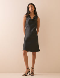 Black Cowl Neck Satin Eton Mini Dress