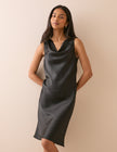 Black Cowl Neck Satin Eton Mini Dress