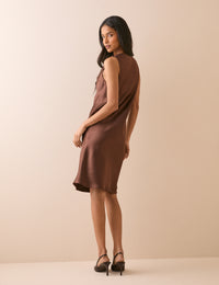 Chocolate Brown Cowl Neck Satin Eton Mini Dress