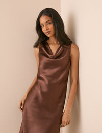 Chocolate Brown Cowl Neck Satin Eton Mini Dress