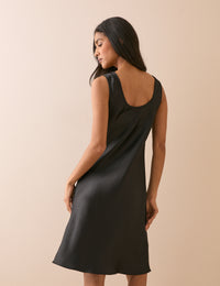 Black Scoop Neck Satin Knee Length Mini Dress
