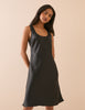 Black Scoop Neck Satin Knee Length Mini Dress