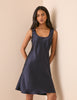 Navy Scoop Neck Satin Eclaire Mini Dress