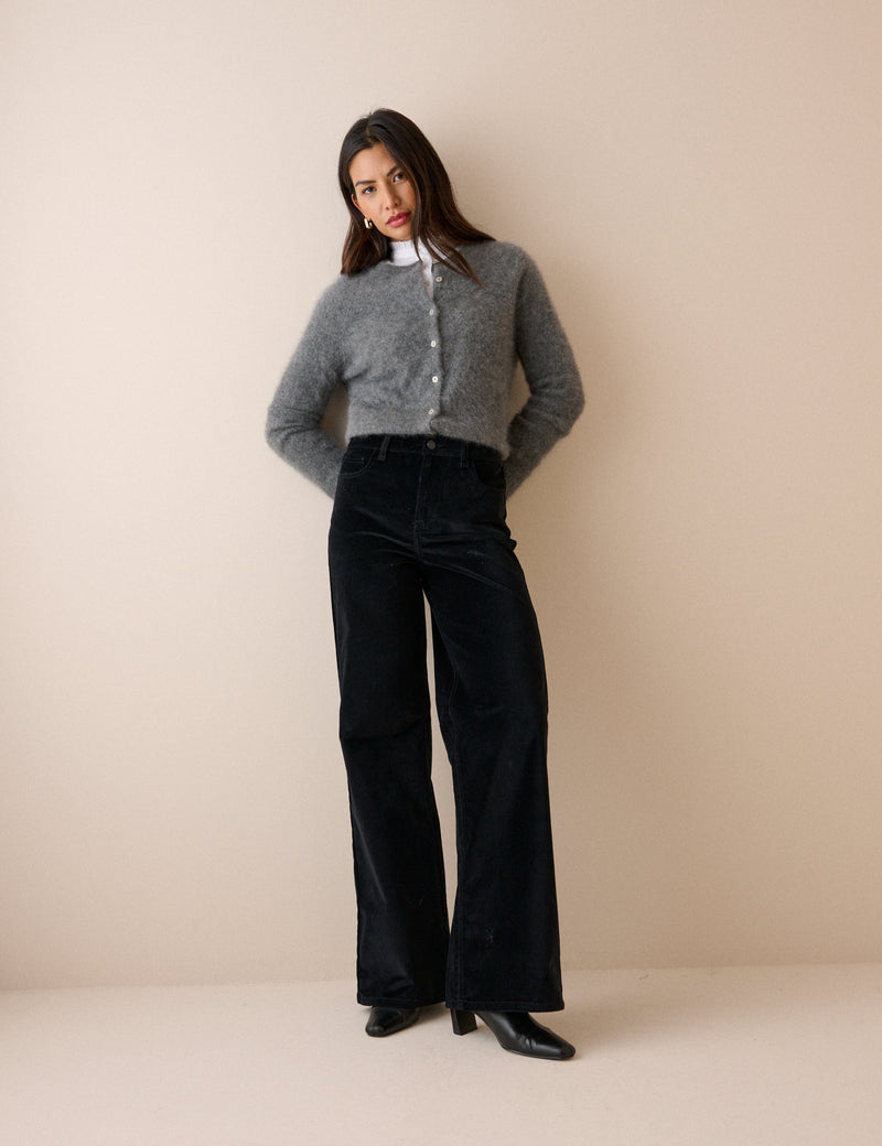 Black velvet wide leg jeans