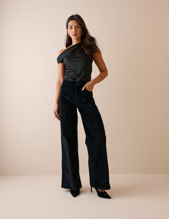 Black velvet high rise wide leg jeans