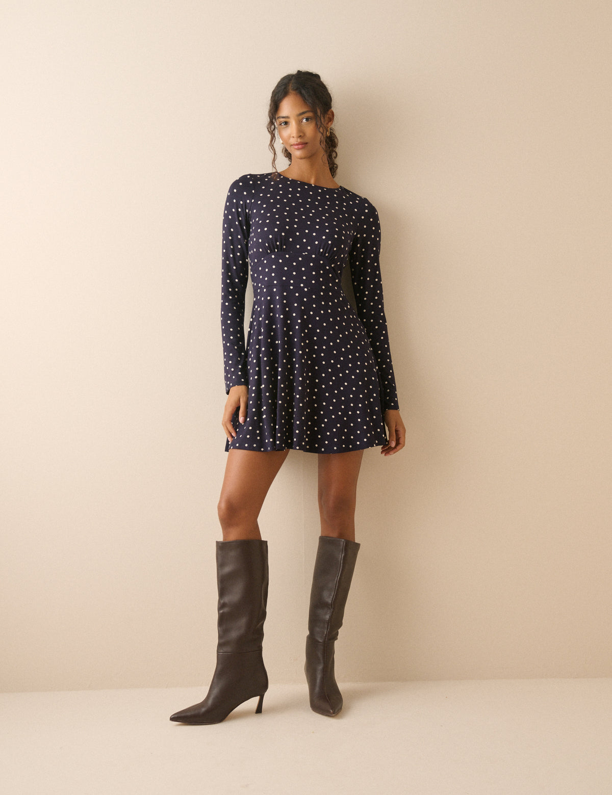 Navy Polka Dot Jersey Tate Mini Dress