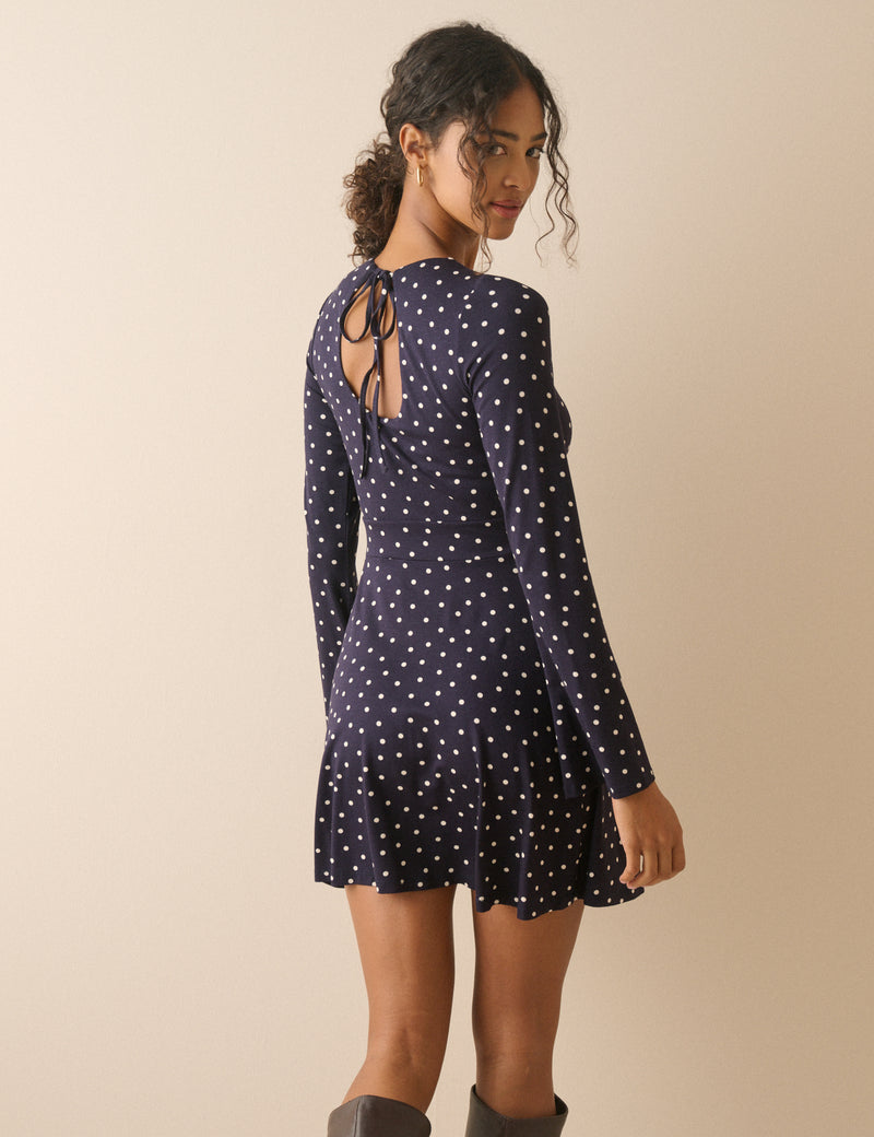 Navy Polka Dot Jersey Tate Mini Dress