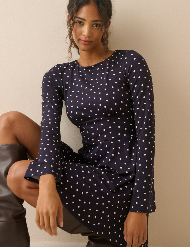 Navy Polka Dot Jersey Tate Mini Dress