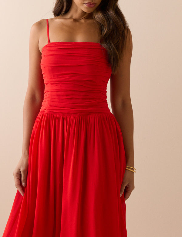 Red Bandeau Alice Midi Dress
