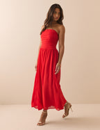 Red Bandeau Alice Midi Dress