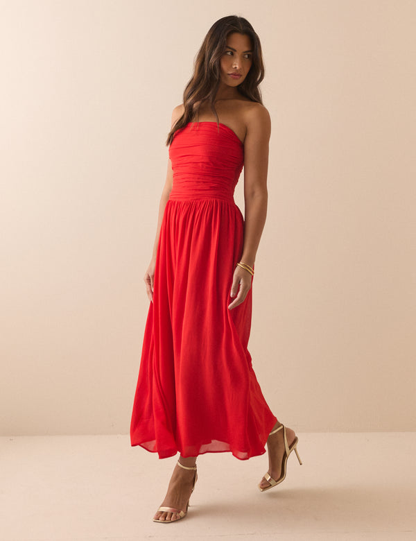 Red Bandeau Alice Midi Dress