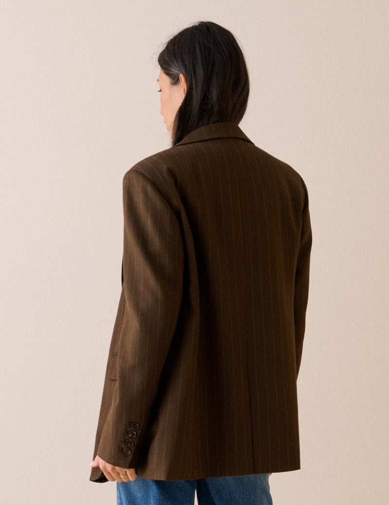 Brown Pinstripe Single Breasted Alexa Blazer