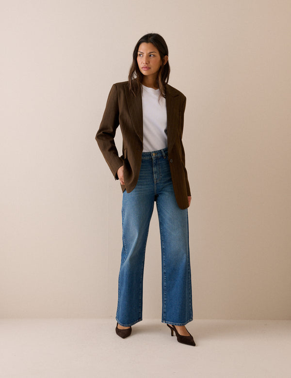 Brown Pinstripe Single Breasted Alexa Blazer