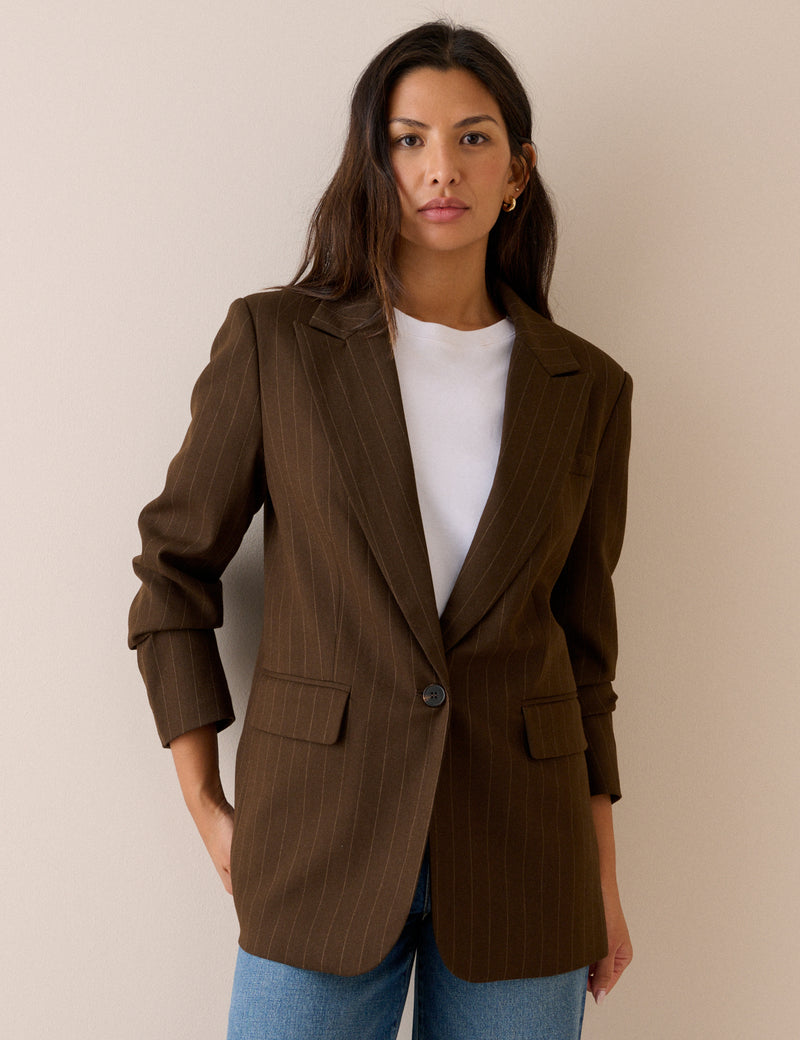 Brown Pinstripe Single Breasted Alexa Blazer