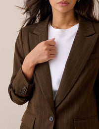 Brown Pinstripe Single Breasted Alexa Blazer