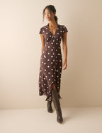 Brown Polka Dot Collared Avery Midi Dress