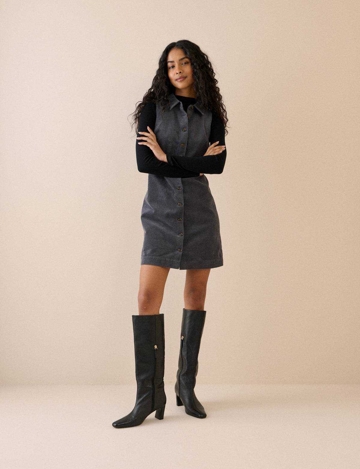 Grey Button Front Marilla Mini Dress